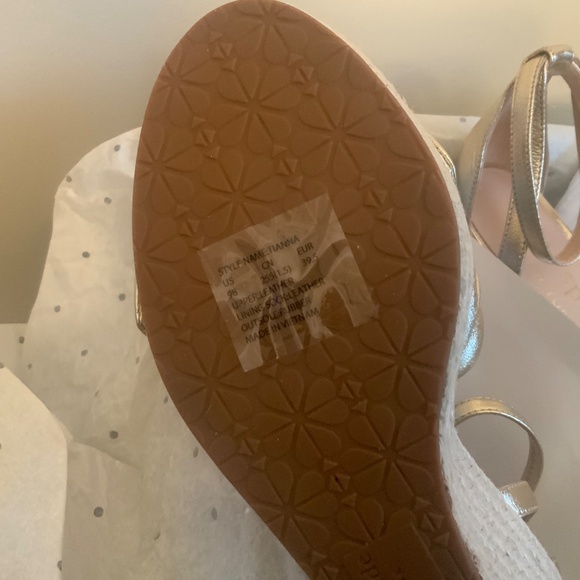 Kate Spade Tianna Espadrille Wedges Metallic Gold Leather Platform Sandals Pumps - Picture 15 of 16
